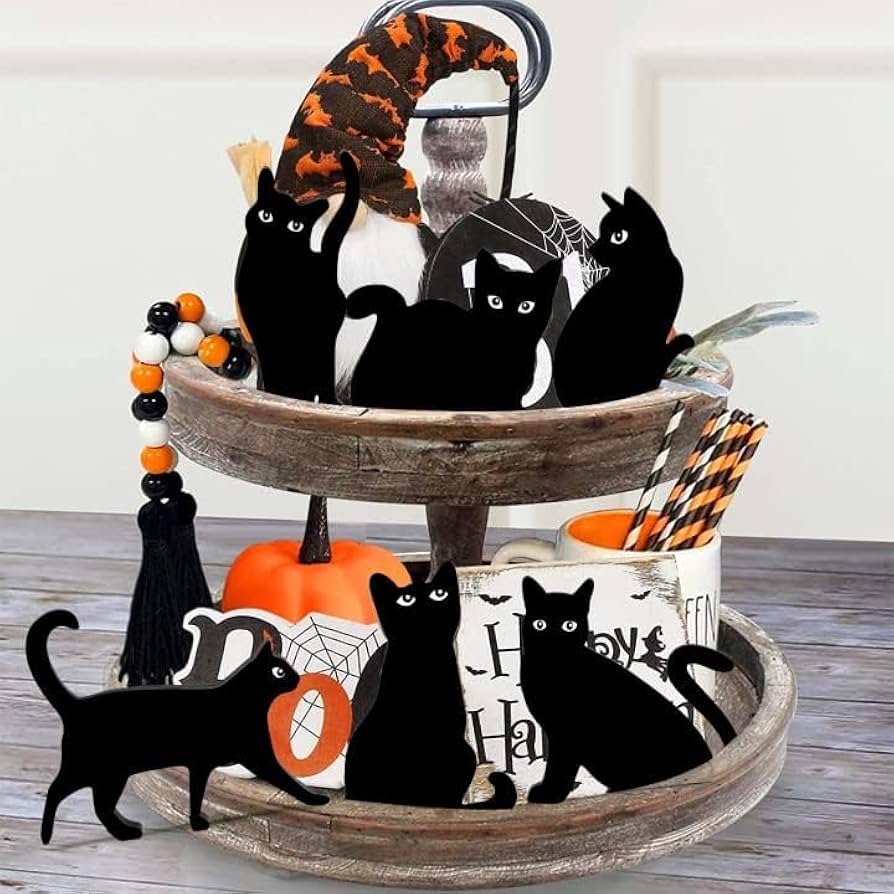 Amazon.co.jp: 6個 ハロウィン 黒猫 木製装飾 木製 黒猫